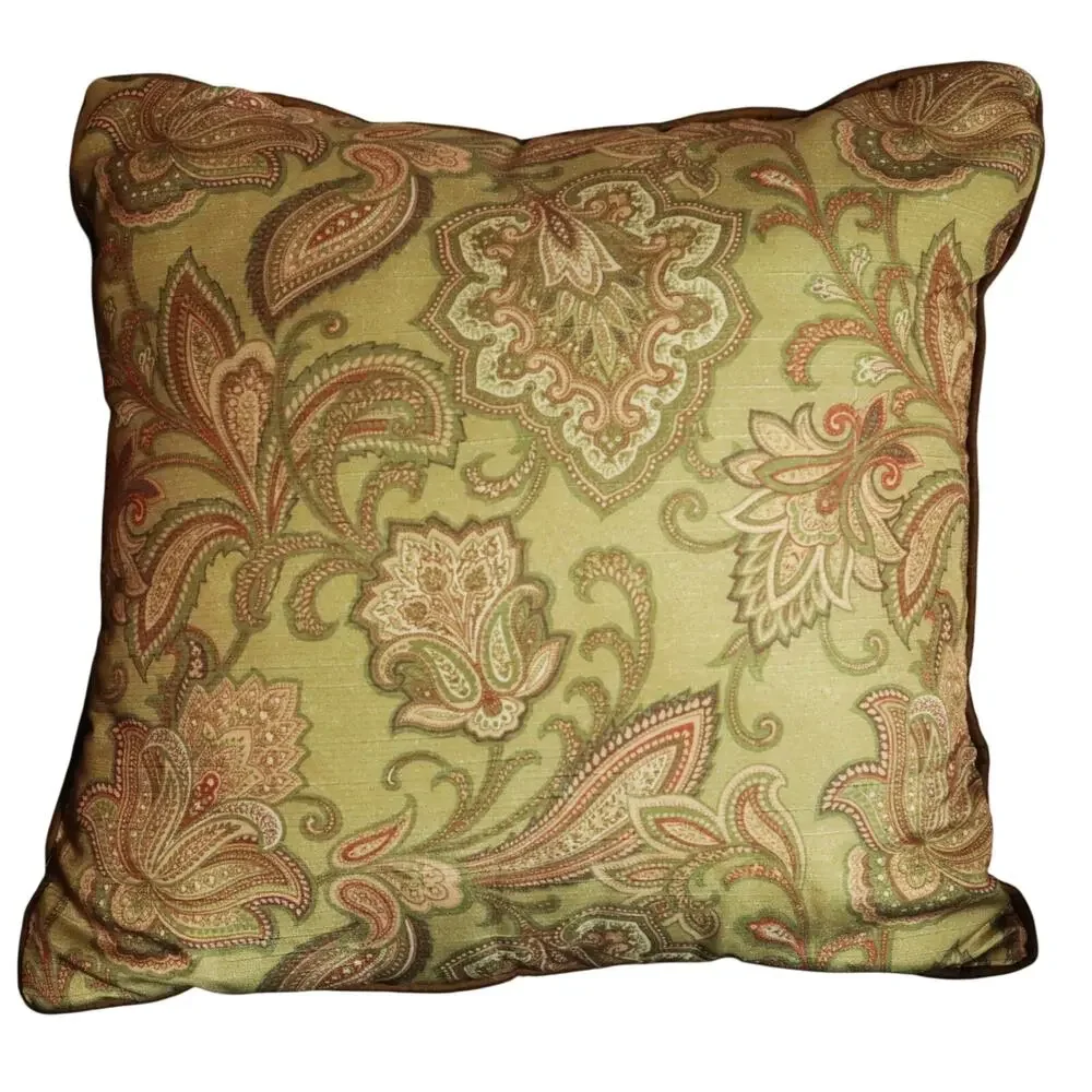 Vintage 90s Y2K Gold Red Paisley Square Pillow Decorative Throw Boho Hippie